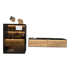 Hartmann Wohnwände & Tv-Lowboards|Wohnwand 2026 Riffbuche Massiv Absetzung Kernesche Gebürstet Anthrazit Gebeizt Inklusive Beleuchtung