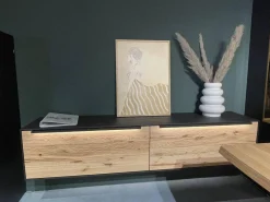 Hartmann Wohnwände & Tv-Lowboards|Wohnwand 2026 Riffbuche Massiv Absetzung Kernesche Gebürstet Anthrazit Gebeizt Inklusive Beleuchtung