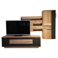 Wöstmann Wohnwände & Tv-Lowboards|Wohnwand 2009 1S Wildeiche Massiv Soft Gebürstet Mattglas Cubanit / Magnolie / Schlamm