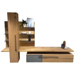 Voglauer Wohnwände & Tv-Lowboards|Wohnwand 2004 Wildeiche Rustiko Schwarz Und Echtholzfurnier Griff Aluminium Anthrazit Mit Beleuchtung