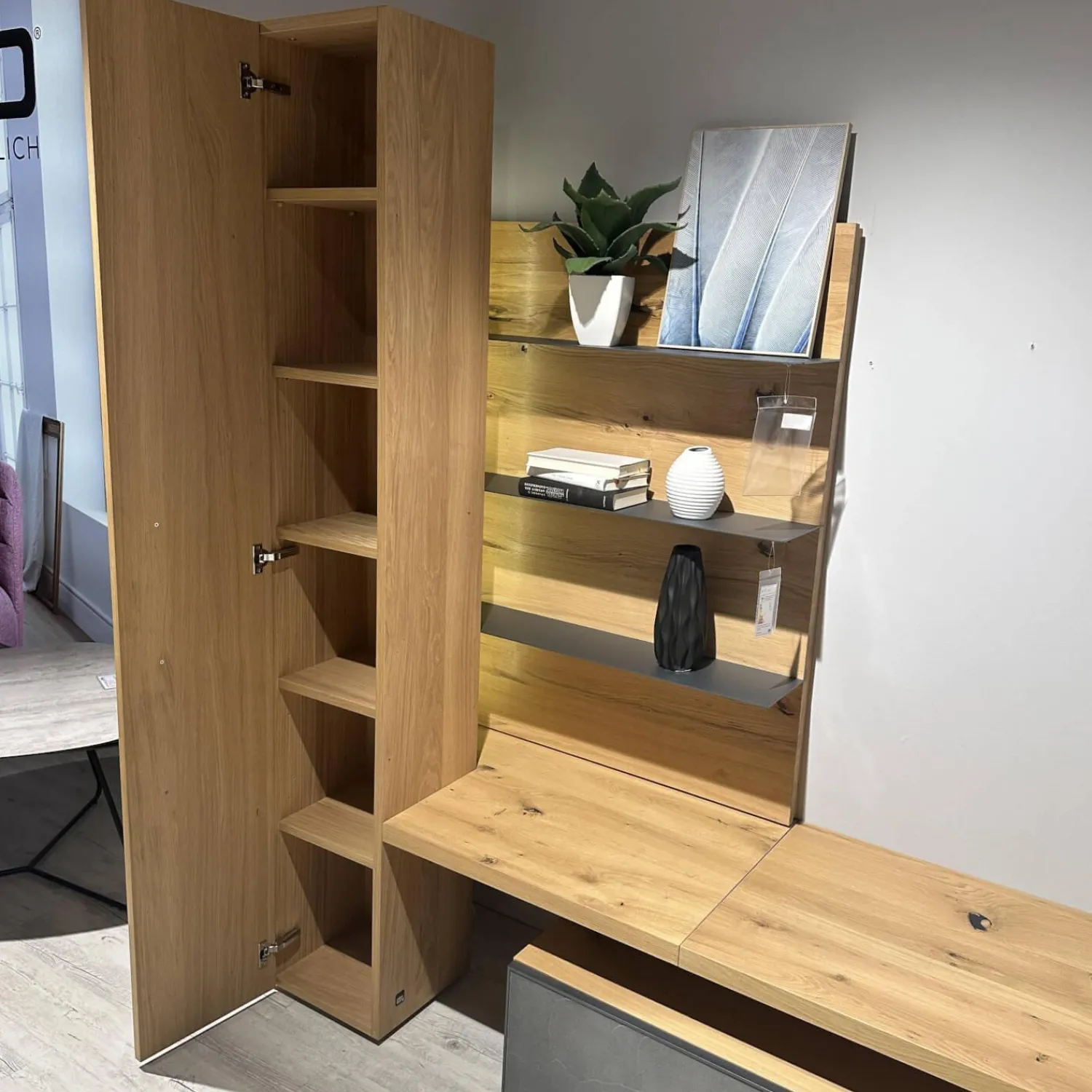 Voglauer Wohnwände & Tv-Lowboards|Wohnwand 2004 Wildeiche Rustiko Schwarz Und Echtholzfurnier Griff Aluminium Anthrazit Mit Beleuchtung