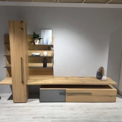 Voglauer Wohnwände & Tv-Lowboards|Wohnwand 2004 Wildeiche Rustiko Schwarz Und Echtholzfurnier Griff Aluminium Anthrazit Mit Beleuchtung