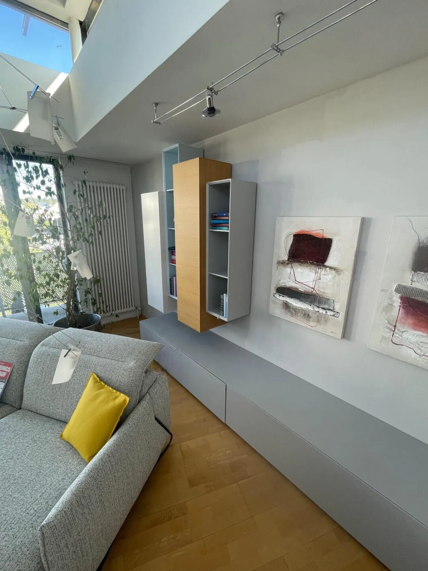 Kettnaker Wohnwände & Tv-Lowboards|Wohnwand Alea Lack Lichtgrau Weiß Kristallblau Blau Grau Eiche Furnier