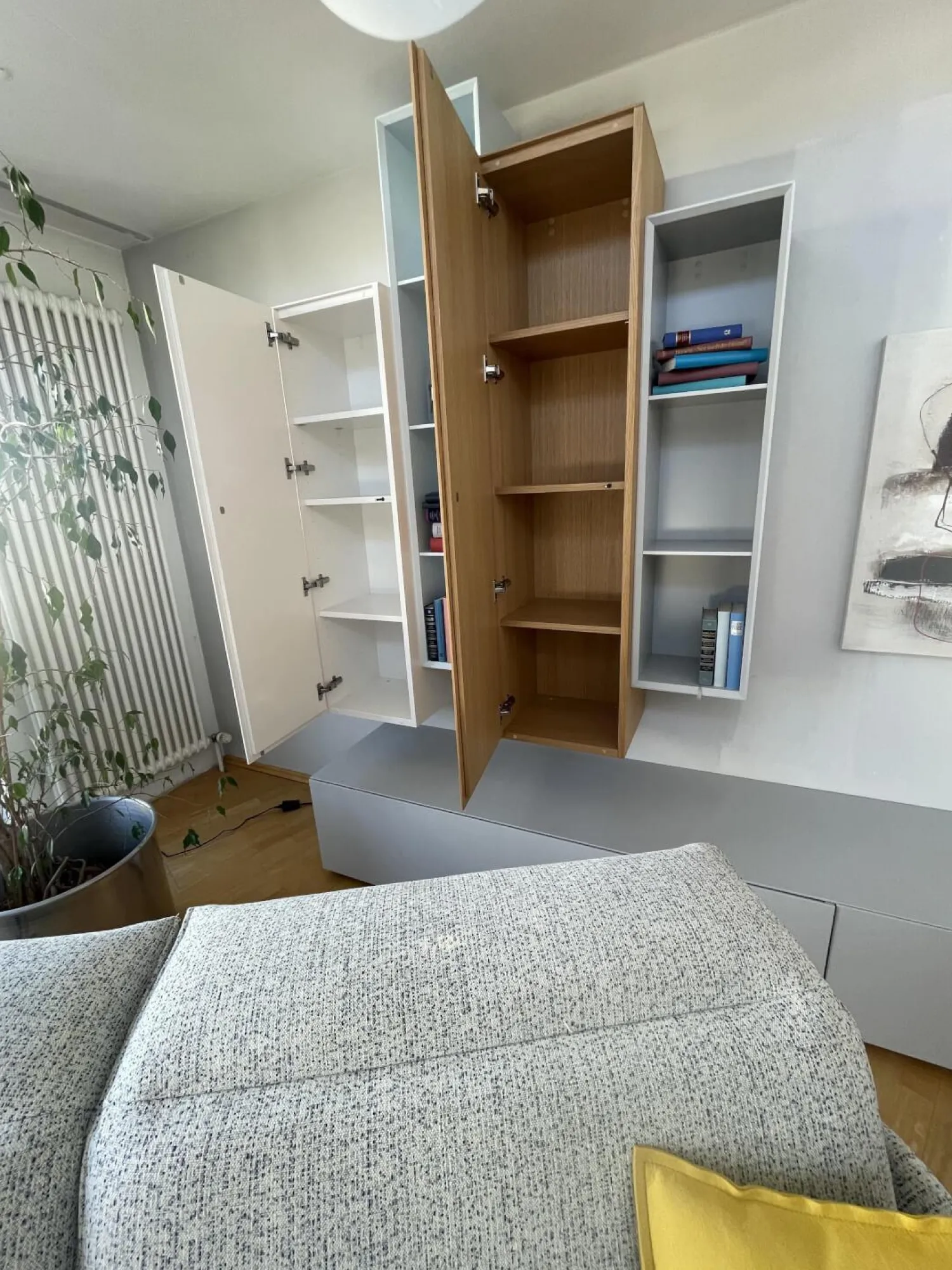 Kettnaker Wohnwände & Tv-Lowboards|Wohnwand Alea Lack Lichtgrau Weiß Kristallblau Blau Grau Eiche Furnier