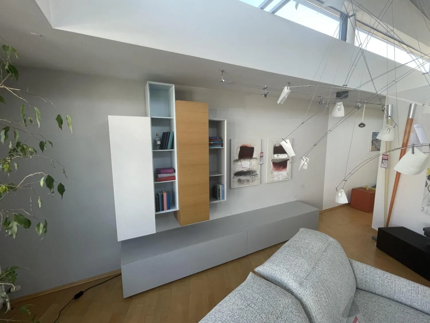 Kettnaker Wohnwände & Tv-Lowboards|Wohnwand Alea Lack Lichtgrau Weiß Kristallblau Blau Grau Eiche Furnier