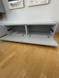 Kettnaker Wohnwände & Tv-Lowboards|Wohnwand Alea Lack Lichtgrau Weiß Kristallblau Blau Grau Eiche Furnier