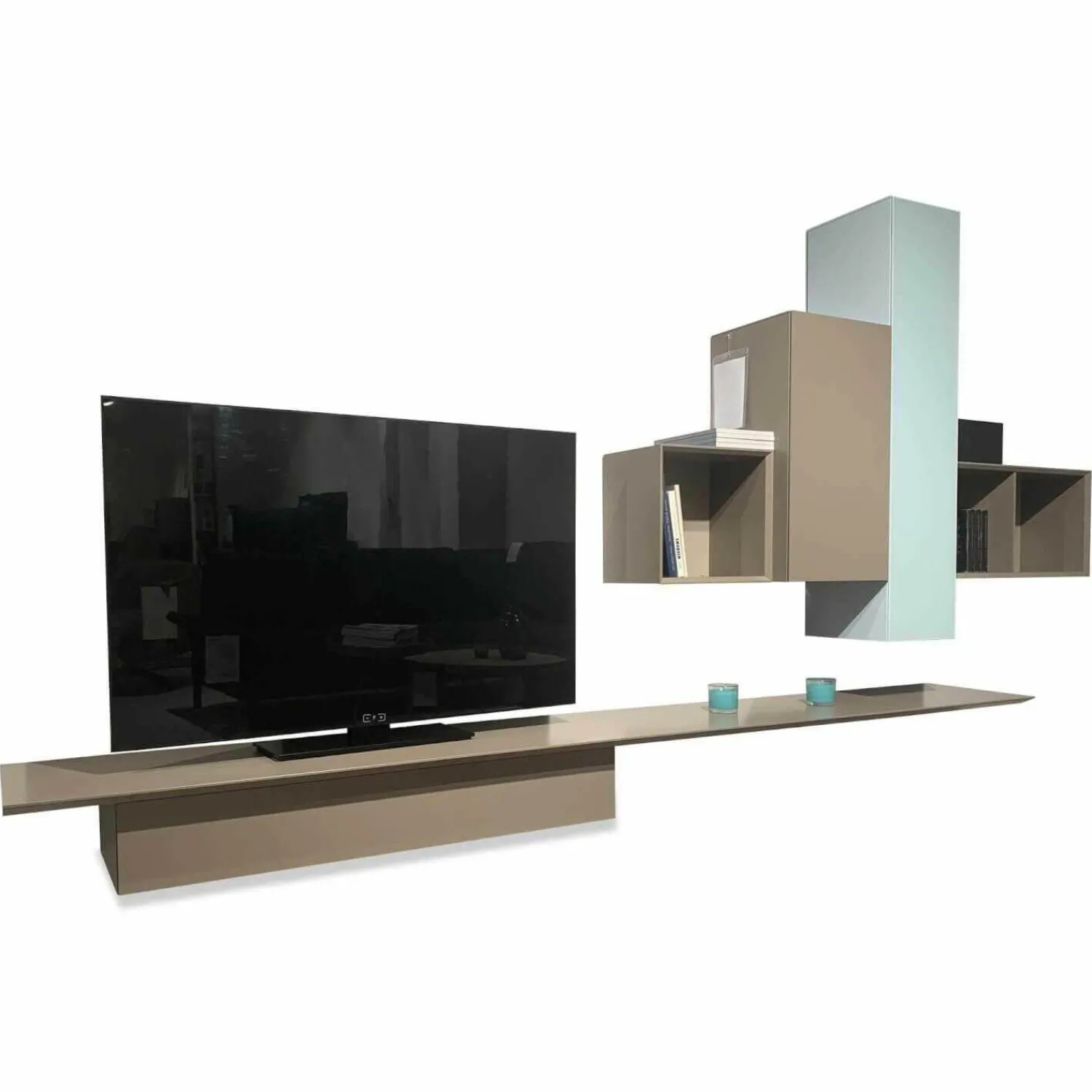 Kettnaker Wohnwände & Tv-Lowboards|Wohnwand Alea Lack Matt Kristallblau Seide Glas