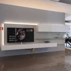 Kettnaker Wohnwände & Tv-Lowboards|Wohnwand Alea Lack Matt Weiß Und Steingrau Inklusive Beleuchtung