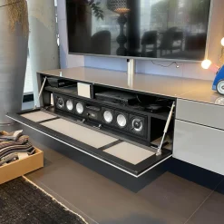 Spectral Smart Furniture Kommoden & Sideboards|Wohnwand Ameno Cement Glas Korpus CM Cement Satiniert Grau Weiß Inklusive TV Halterung Und Soundsystem Ohne Dekorationen