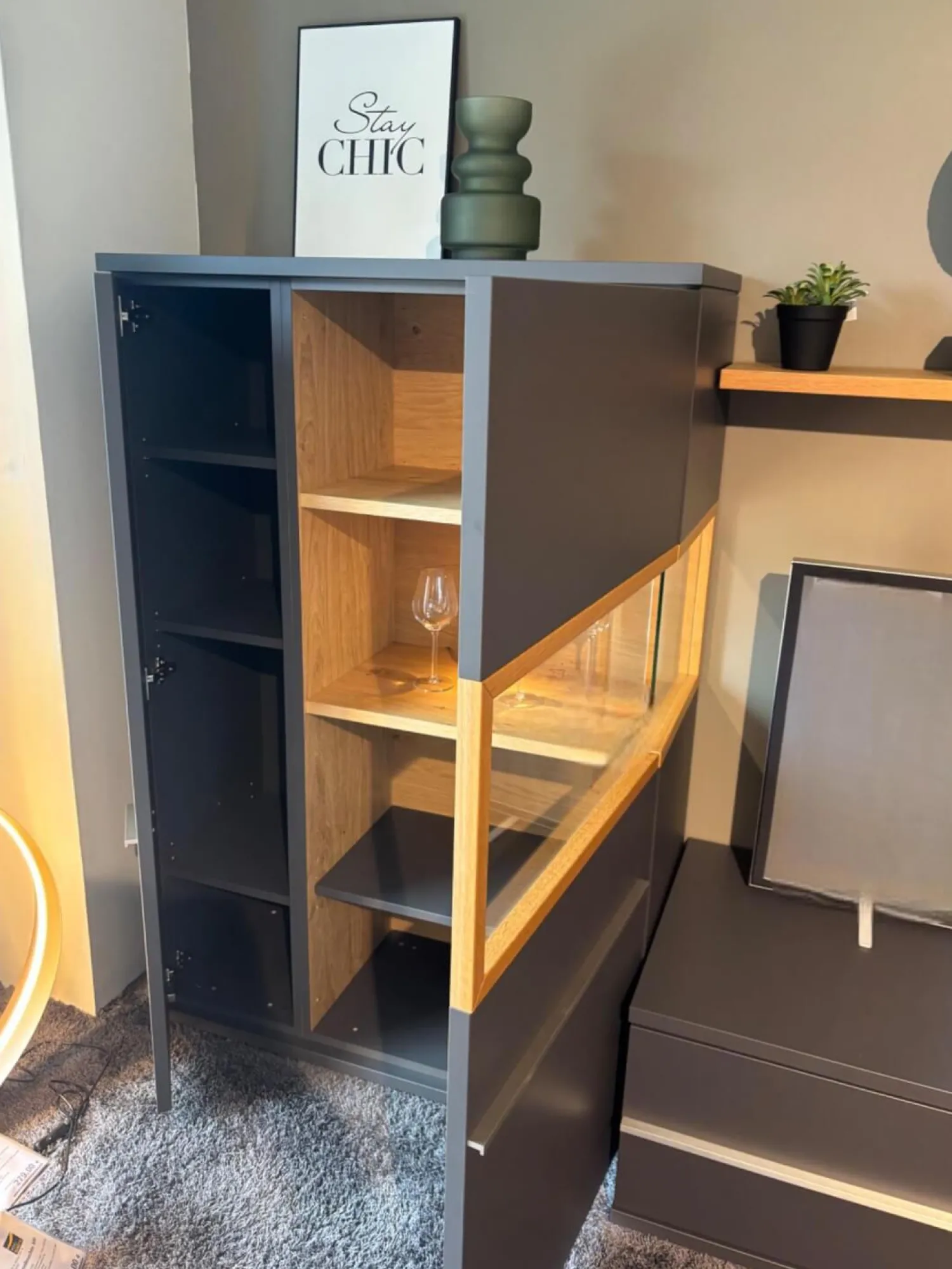 Musterring Wohnwände & Tv-Lowboards|Wohnwand Aterno Front Und Korpus Schiefergrau Grau Absetzung Eiche Struktur Inklusive LED Beleuchtung