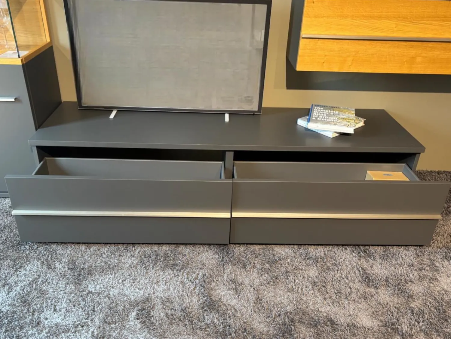 Musterring Wohnwände & Tv-Lowboards|Wohnwand Aterno Front Und Korpus Schiefergrau Grau Absetzung Eiche Struktur Inklusive LED Beleuchtung