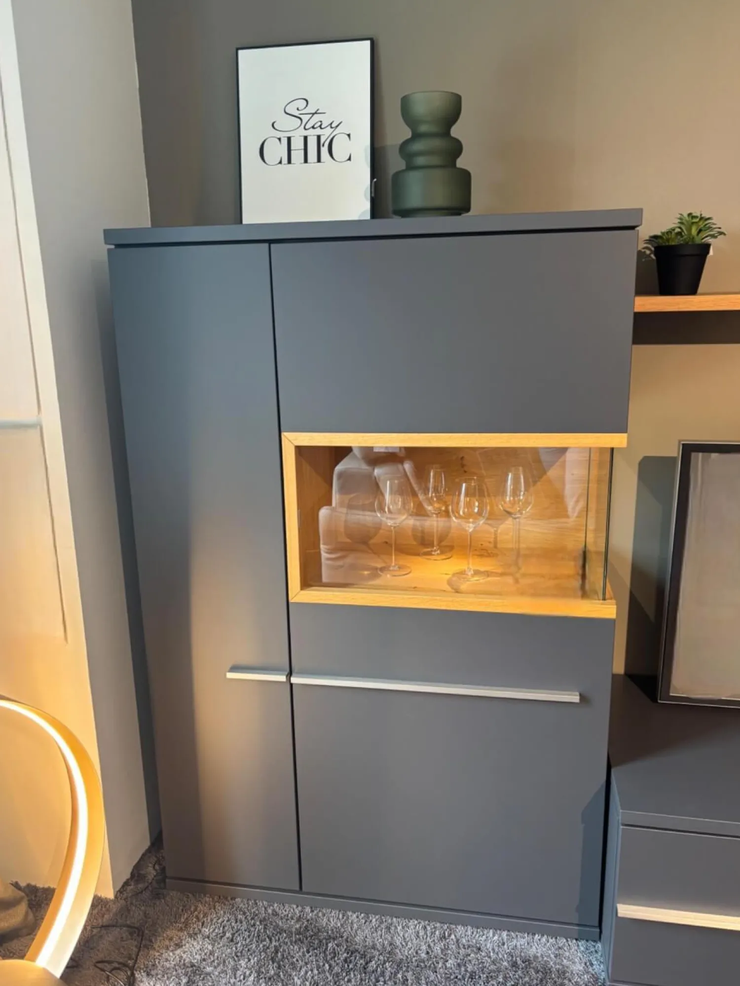 Musterring Wohnwände & Tv-Lowboards|Wohnwand Aterno Front Und Korpus Schiefergrau Grau Absetzung Eiche Struktur Inklusive LED Beleuchtung