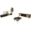 Gwinner Wohnwände & Tv-Lowboards|Wohnwand Bera Eiche Satin Terra Schwarz Gold Inklusive Sideboard Und Couchtisch