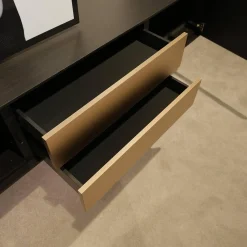 Gwinner Wohnwände & Tv-Lowboards|Wohnwand Bera Eiche Satin Terra Schwarz Gold Inklusive Sideboard Und Couchtisch