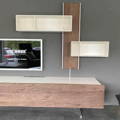 Gwinner Wohnwände & Tv-Lowboards|Wohnwand Bohle Lack Weiß Struktureiche Geräuchert mit Beleuchtung