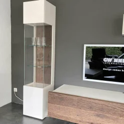 Gwinner Wohnwände & Tv-Lowboards|Wohnwand Bohle Lack Weiß Struktureiche Geräuchert mit Beleuchtung