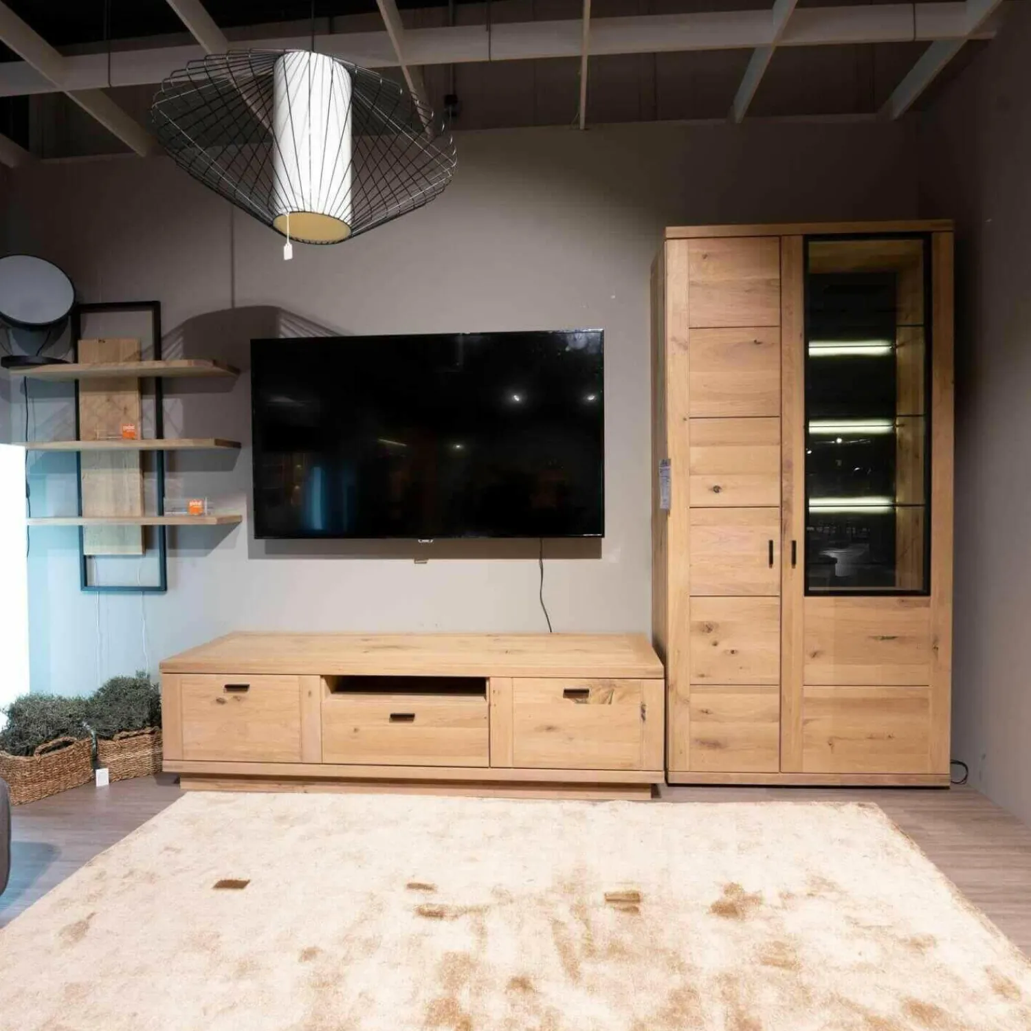 Global Wohnwände & Tv-Lowboards|Wohnwand Cabrera Asteiche Massiv Bianco Geölt Mit Beleuchtung