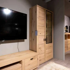 Global Wohnwände & Tv-Lowboards|Wohnwand Cabrera Asteiche Massiv Bianco Geölt Mit Beleuchtung