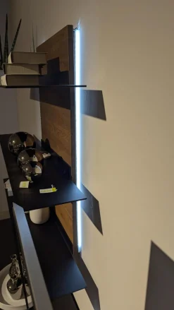 Die Hausmarke Wohnwände & Tv-Lowboards|Wohnwand Cairano Schiefer Schwarz Raucheiche Massiv Mit Beleuchtung Und Kabeldurchlass