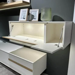 Gwinner Wohnwände & Tv-Lowboards|Wohnwand Calea Lack Seidenmatt Weiß Akzent Wildeiche Natur Mit LED Beleuchtung