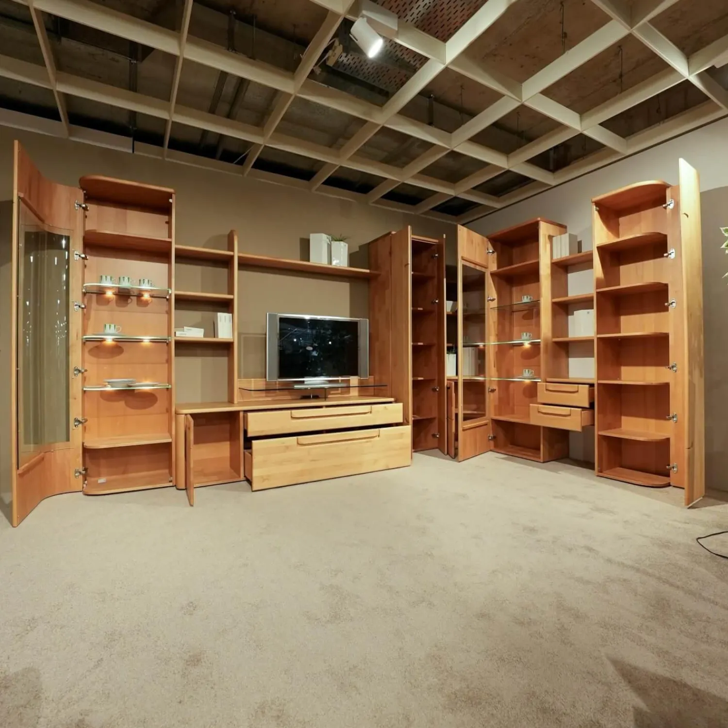 Wöstmann Wohnwände & Tv-Lowboards|Wohnwand Cantana 3000 Erle Massiv Inklusive Beleuchtung Und Flachtrafo Ohne Fernseher