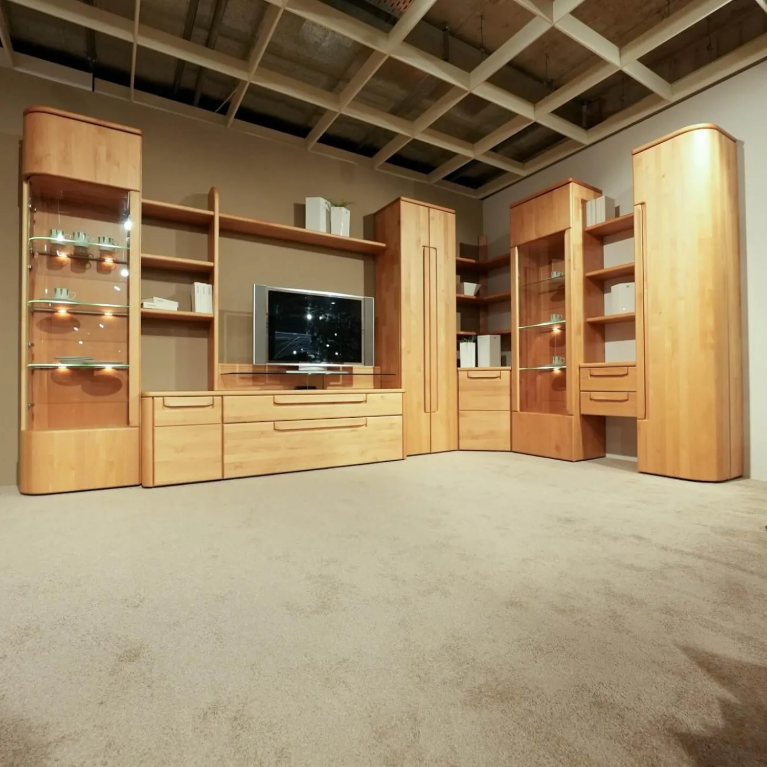 Wöstmann Wohnwände & Tv-Lowboards|Wohnwand Cantana 3000 Erle Massiv Inklusive Beleuchtung Und Flachtrafo Ohne Fernseher