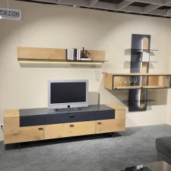 Mondo Wohnwände & Tv-Lowboards|Wohnwand Cantato 1006 Balkeneiche Natur Lack Seidenmatt Anthrazit Griff Anthrazit Fußgestell Metallverstärkung Mit LED Beleuchtung