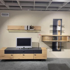 Mondo Wohnwände & Tv-Lowboards|Wohnwand Cantato 1006 Balkeneiche Natur Lack Seidenmatt Anthrazit Griff Anthrazit Fußgestell Metallverstärkung Mit LED Beleuchtung