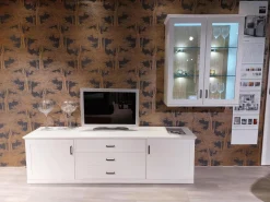 Global Wohnwände & Tv-Lowboards|Wohnwand Caseda Lack Weiß Absetzung Wildeiche Furniert Griff Schwarz