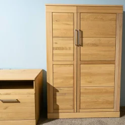 Wimmer Wohnwände & Tv-Lowboards|Wohnwand Casera 16 Rustikale Asteiche Hartwachsöl Bianco Geschliffen Klarglas Metallgriff Nickelfarbig Gebürstet Inklusive LED Beleuchtung