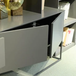 Contur Wohnwände & Tv-Lowboards|Wohnwand Catona Glattlack Onyxgrau Grau Klarglas Optiwhite Inklusive Beleuchtung