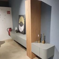 Clara Home Wohnwände & Tv-Lowboards|Wohnwand Clea Lack LM Pigeon Grau Absetzung Asteiche Bianco