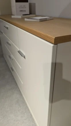 Rietberger Möbelwerke Wohnwände & Tv-Lowboards|Wohnwand Cremona Lack Crema Matt Weiß Creme Absetzung Eiche Sand Mit LED Beleuchtung Und Spiegelglasrückwand