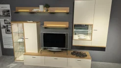 Rietberger Möbelwerke Wohnwände & Tv-Lowboards|Wohnwand Cremona Lack Crema Cremeweiß Holzakzente In Eiche Sand Mit LED Beleuchtung Und Spiegelrückwand