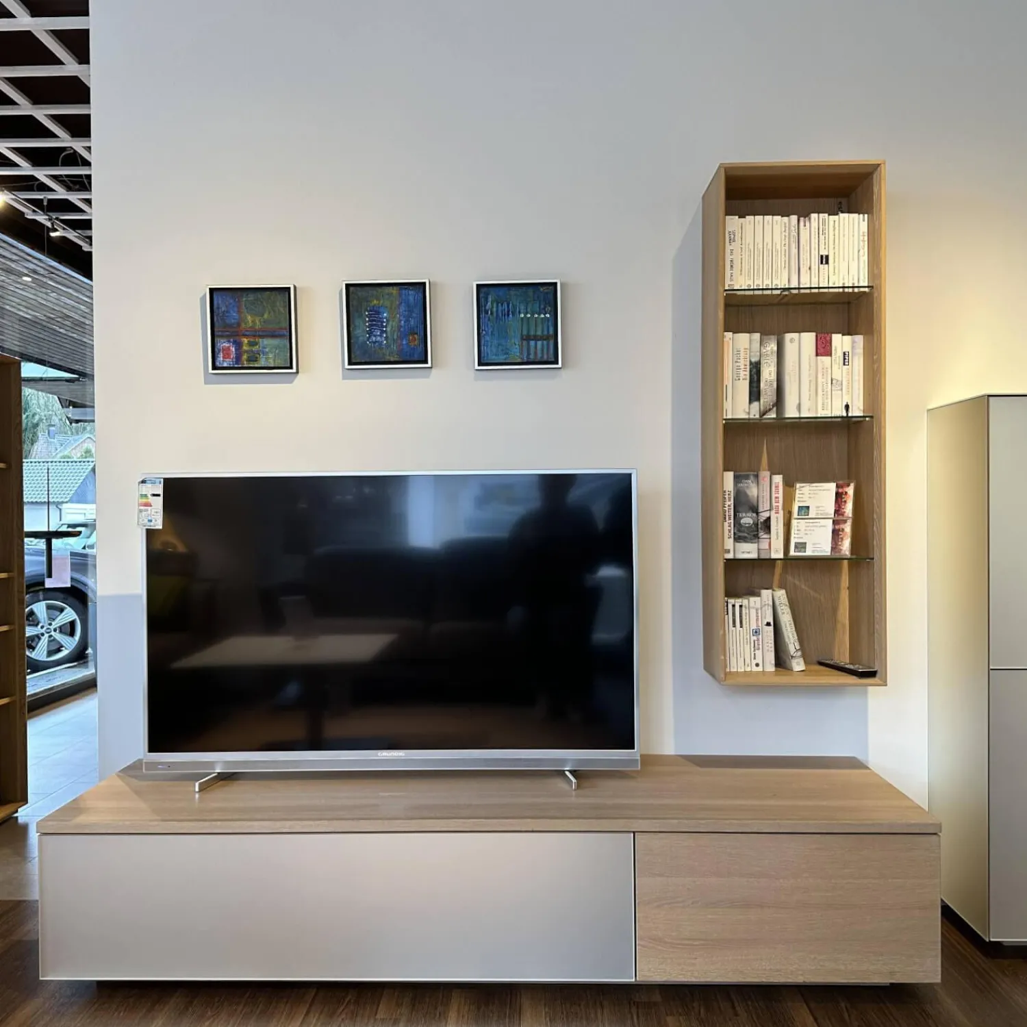 Team 7 Wohnwände & Tv-Lowboards|Wohnwand Cubus Eiche Weißöl Glas Matt Pearl Touchbeschlag