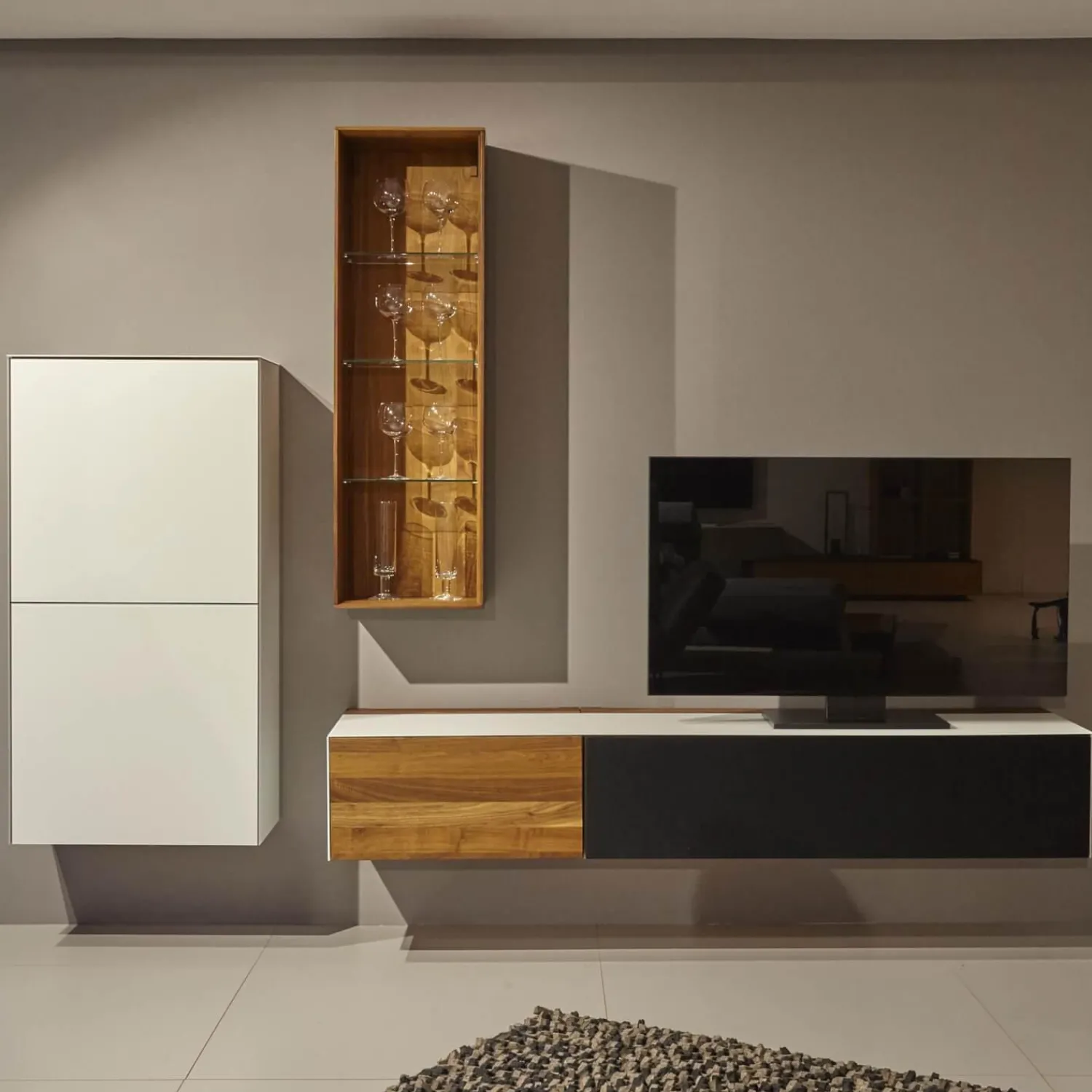 Team 7 Wohnwände & Tv-Lowboards|Wohnwand Cubus Pure Nussbaum Buche Weißglas