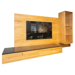 Team 7 Wohnwände & Tv-Lowboards|Wohnwand Cubus Vollholz Kernbuche Natur Geölt Inklusive Granit-Platte Und LED-Beleuchtung