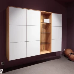 Team 7 Wohnwände & Tv-Lowboards|Wohnwand Eiche Natur Farbglas Weiß Matt Inklusive Beleuchtung Mit Fernbedienung