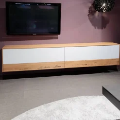 Team 7 Wohnwände & Tv-Lowboards|Wohnwand Eiche Natur Farbglas Weiß Matt Inklusive Beleuchtung Mit Fernbedienung