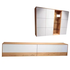 Team 7 Wohnwände & Tv-Lowboards|Wohnwand Eiche Natur Farbglas Weiß Matt Inklusive Beleuchtung Mit Fernbedienung