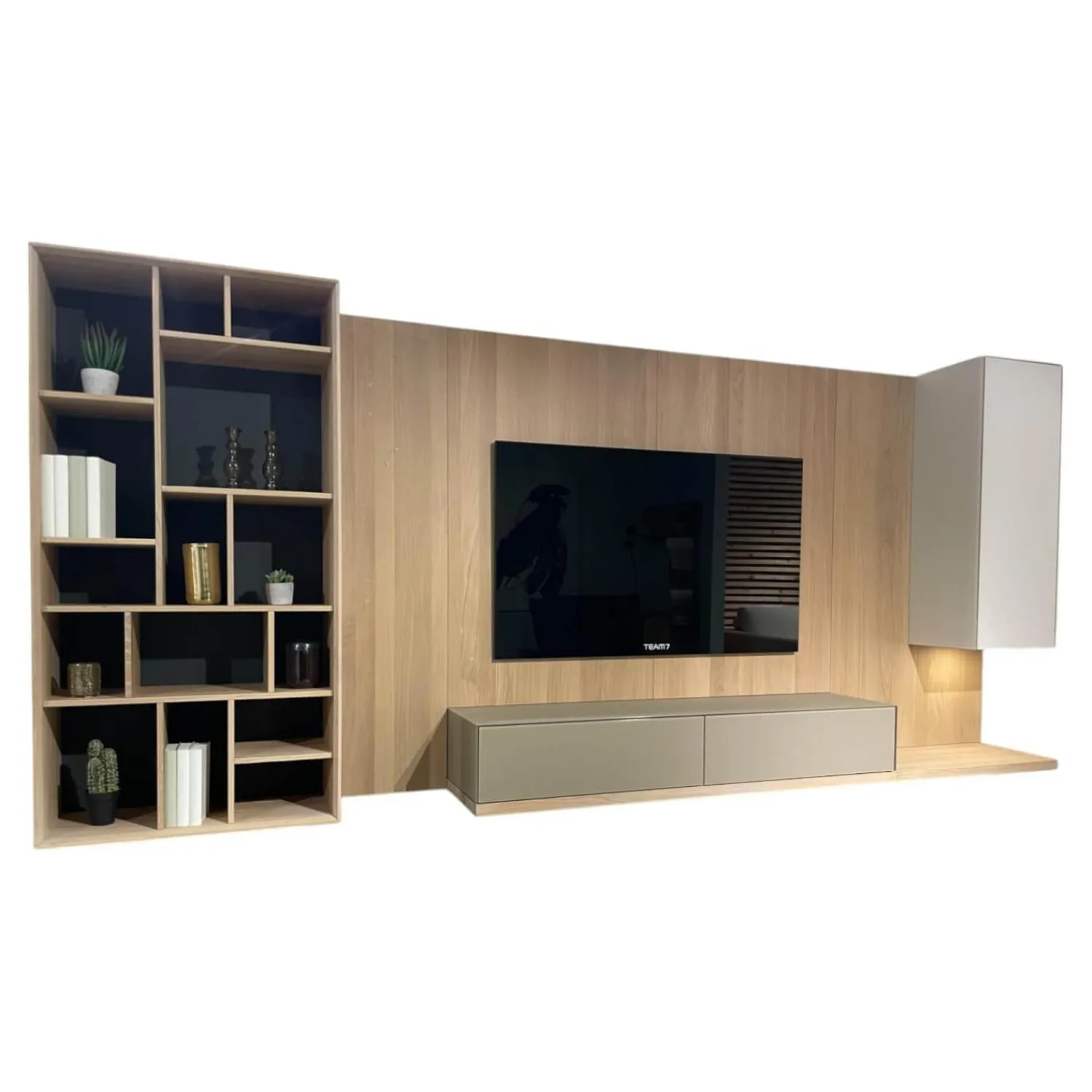 Team 7 Wohnwände & Tv-Lowboards|Wohnwand Eiche Weißöl Farbglas Graphitgrau Mit Wandpaneelen