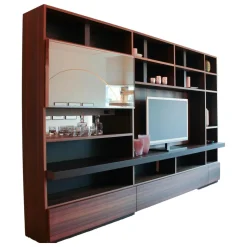 Molteni & C Wohnwände & Tv-Lowboards|Wohnwand Eukalyptus Lack Mokka Mit Schiebetür Aus Stopsol-Glas Mit Licht