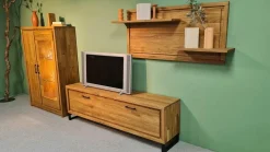 Natura Wohnwände & Tv-Lowboards|Wohnwand Farmingdale Light Eiche Natur Massiv Geölt mit Beleuchtung