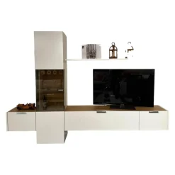 Hülsta Wohnwände & Tv-Lowboards|Wohnwand Fena Wohnen Lack Reinweiss Akzent Balkeneiche Mit Beleuchtung Und Funkfernbedienung