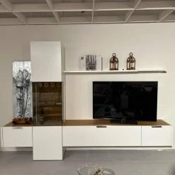 Hülsta Wohnwände & Tv-Lowboards|Wohnwand Fena Wohnen Lack Reinweiss Akzent Balkeneiche Mit Beleuchtung Und Funkfernbedienung