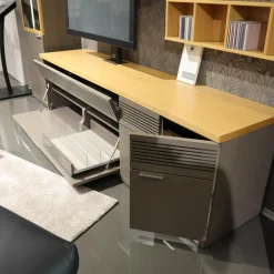 Rietberger Möbelwerke Wohnwände & Tv-Lowboards|Wohnwand Flair Rahmenfarbe Eiche Sand Lack Terra Grau Griff T8 Edelstahlfarbig Mit LED Beleuchtung