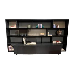 B&B Italia Wohnwände & Tv-Lowboards|Wohnwand Flat C 9907 E Anthrazit Satiniert Rückwand 3748 Rauchgrau Abdeckplatte 0128 Glas Schwarz
