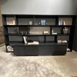 B&B Italia Wohnwände & Tv-Lowboards|Wohnwand Flat C 9907 E Anthrazit Satiniert Rückwand 3748 Rauchgrau Abdeckplatte 0128 Glas Schwarz