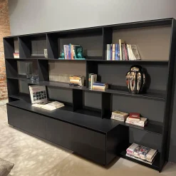 B&B Italia Wohnwände & Tv-Lowboards|Wohnwand Flat C 9907 E Anthrazit Satiniert Rückwand 3748 Rauchgrau Abdeckplatte 0128 Glas Schwarz