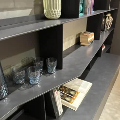 B&B Italia Wohnwände & Tv-Lowboards|Wohnwand Flat C 9907 E Anthrazit Satiniert Rückwand 3748 Rauchgrau Abdeckplatte 0128 Glas Schwarz